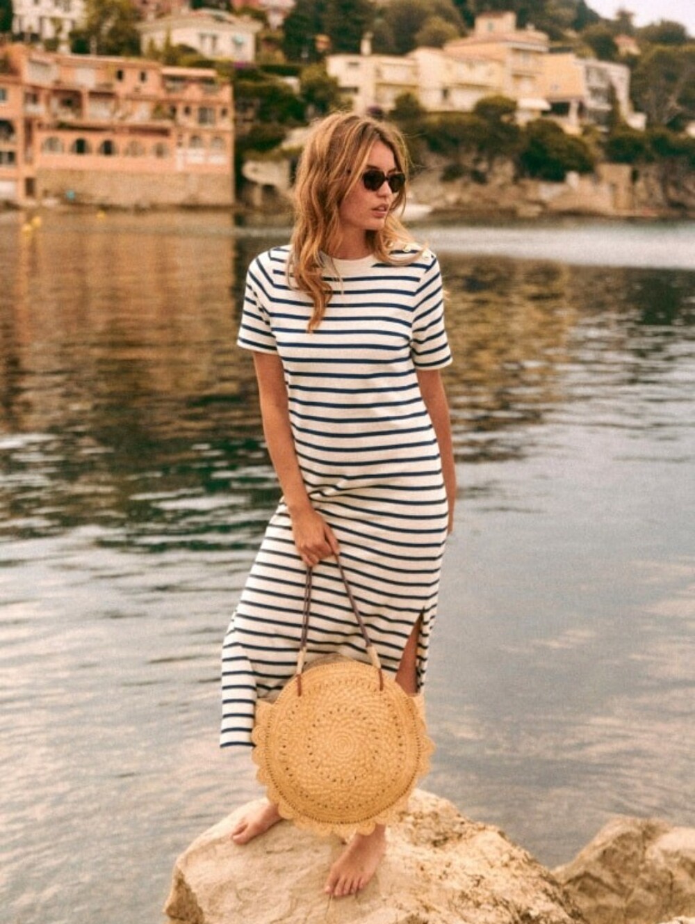 Sezane Emy Dress Small Ecru/Navy Stripe